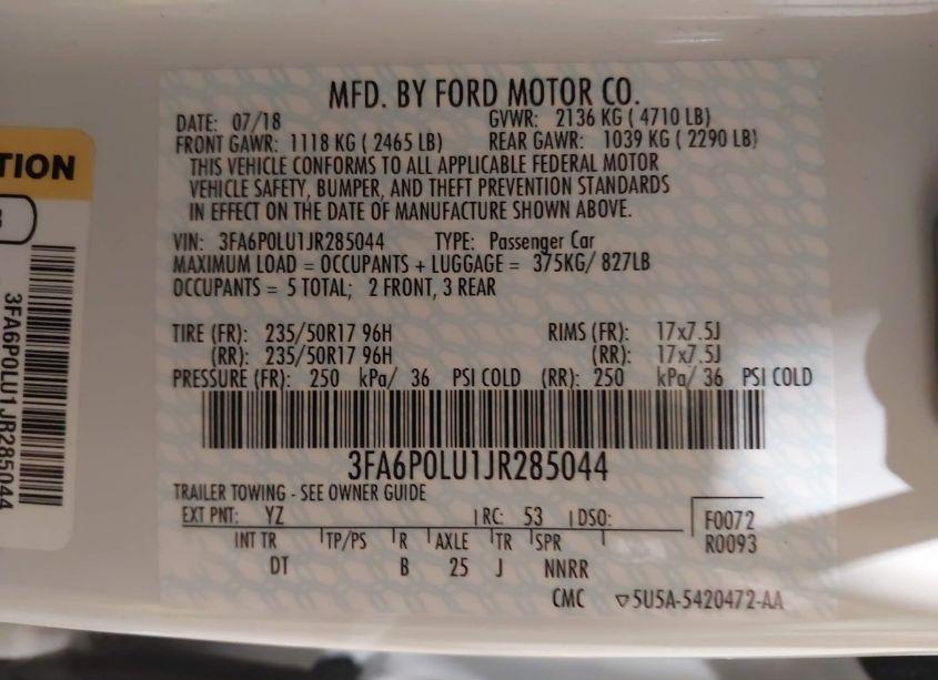 Photo 9 of 2018 Ford Fusion HYBRID SE (VIN 3FA6P0LU1JR285044)