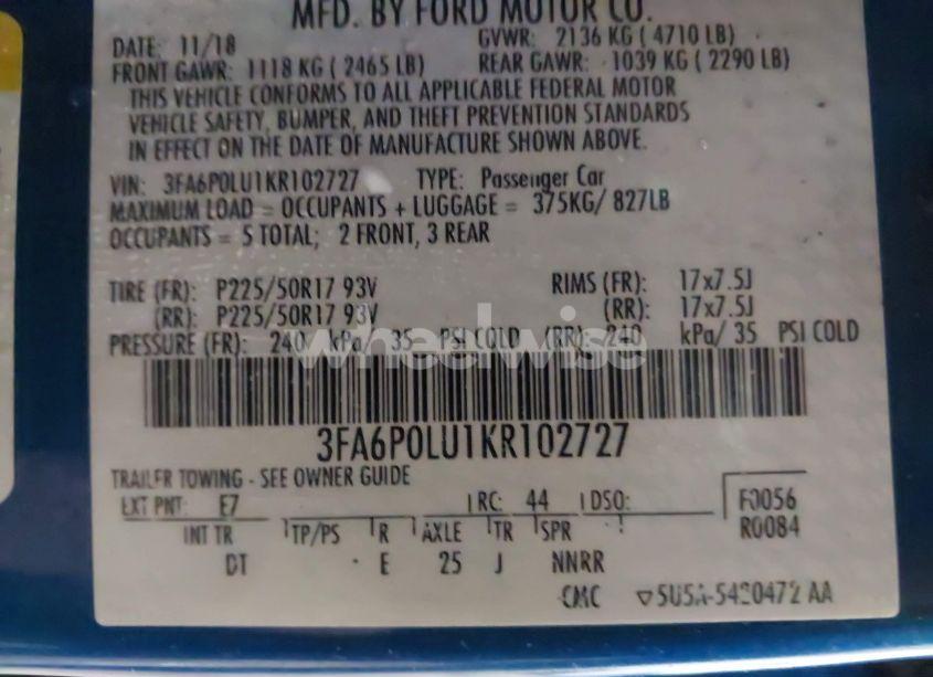 Photo 9 of 2019 Ford Fusion HYBRID SE (VIN 3FA6P0LU1KR102727)