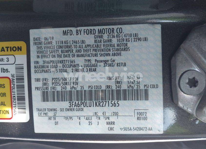 Photo 9 of 2019 Ford Fusion HYBRID SE (VIN 3FA6P0LU1KR271565)