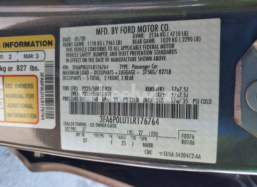 Photo 9 of 2020 Ford Fusion HYBRID SE (VIN 3FA6P0LU1LR176764)