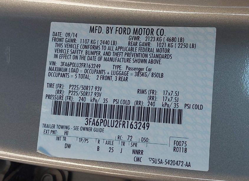 Photo 9 of 2015 Ford Fusion HYBRID SE (VIN 3FA6P0LU2FR163249)