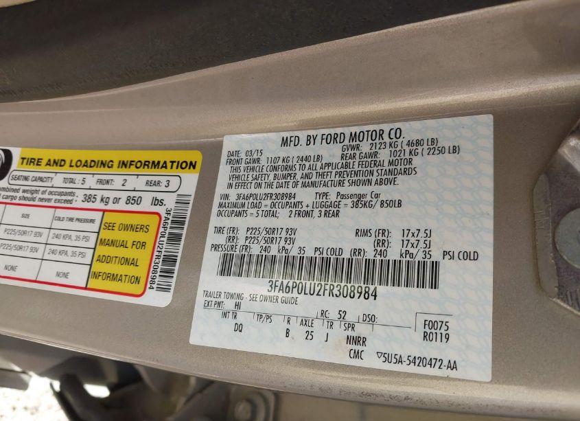 Photo 9 of 2015 Ford Fusion HYBRID SE (VIN 3FA6P0LU2FR308984)