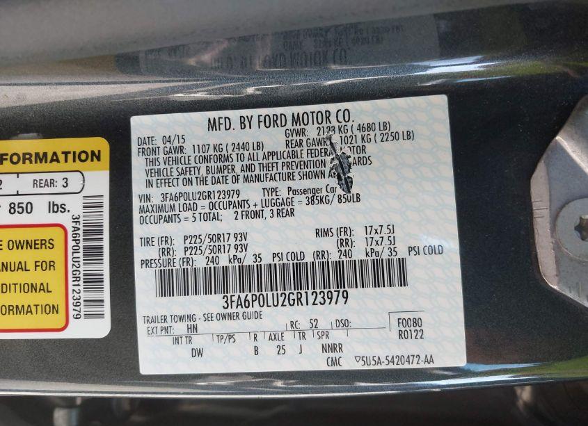 Photo 9 of 2016 Ford Fusion HYBRID SE (VIN 3FA6P0LU2GR123979)