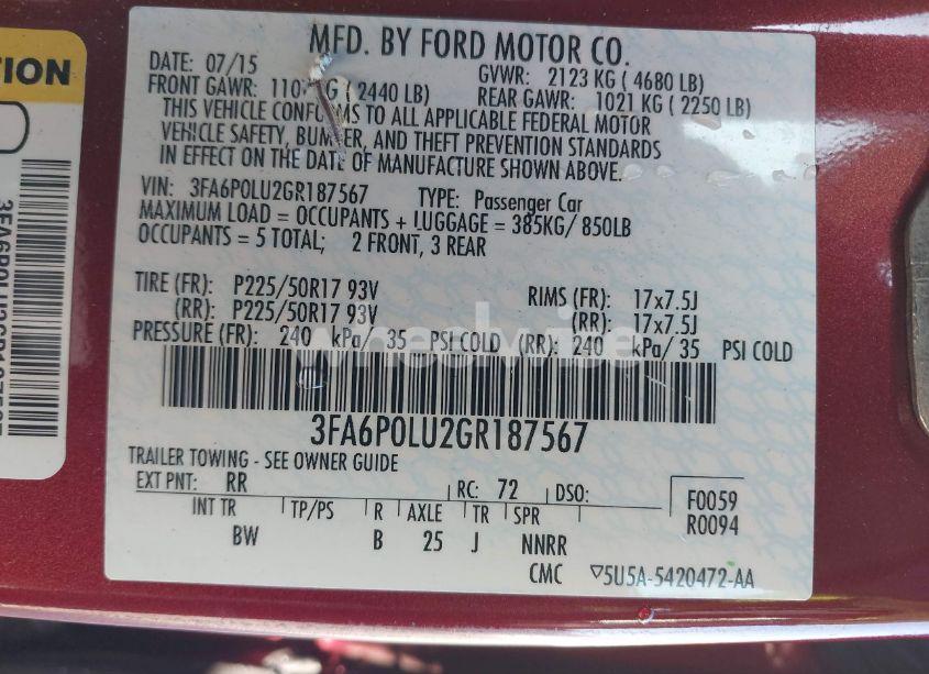 Photo 9 of 2016 Ford Fusion HYBRID SE (VIN 3FA6P0LU2GR187567)