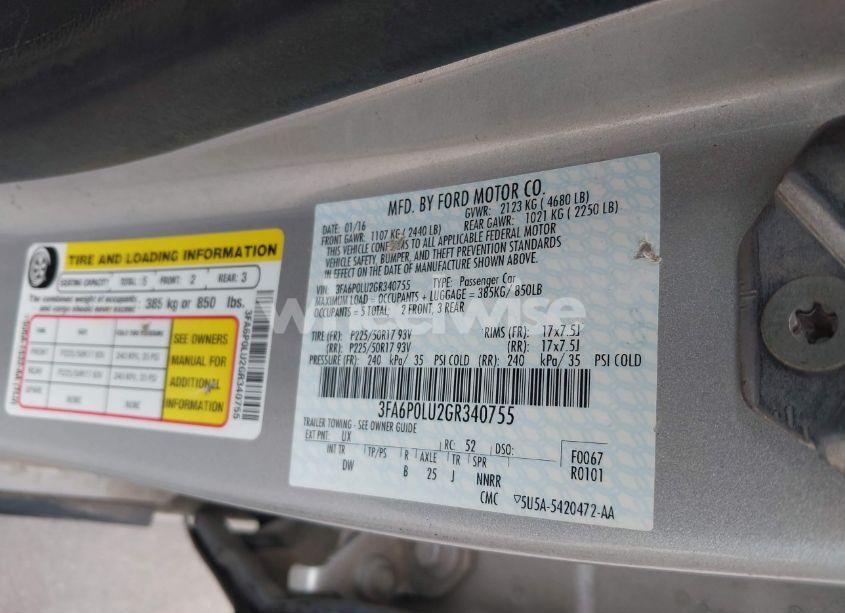 Photo 9 of 2016 Ford Fusion HYBRID SE (VIN 3FA6P0LU2GR340755)