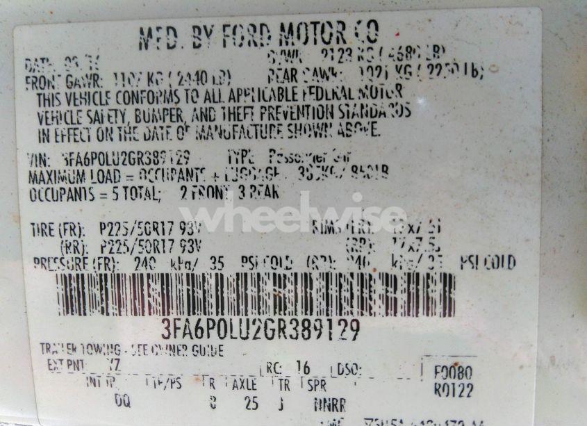 Photo 9 of 2016 Ford Fusion HYBRID SE (VIN 3FA6P0LU2GR389129)