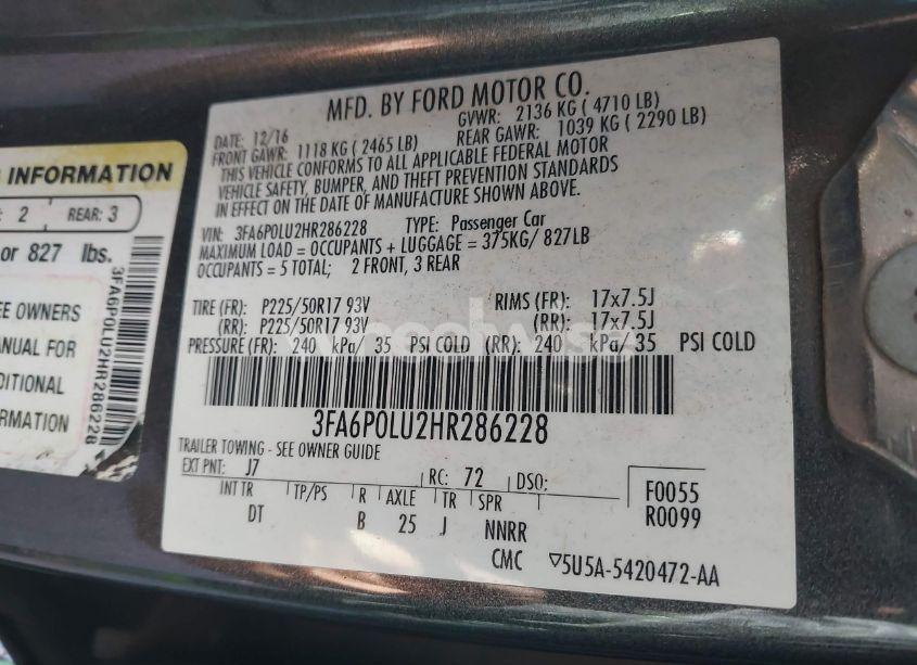 Photo 9 of 2017 Ford Fusion HYBRID SE (VIN 3FA6P0LU2HR286228)