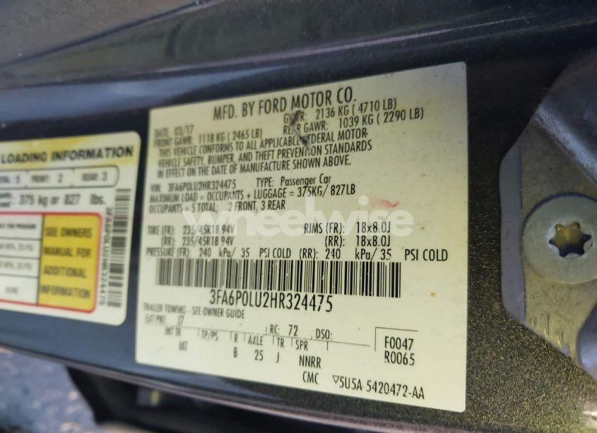 Photo 9 of 2017 Ford Fusion HYBRID SE (VIN 3FA6P0LU2HR324475)