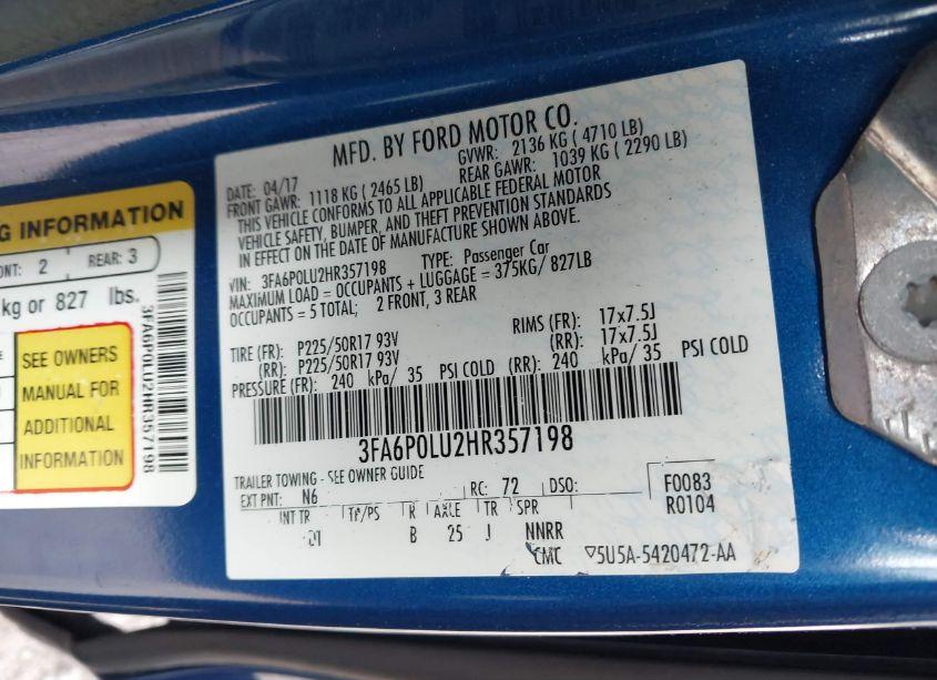 Photo 9 of 2017 Ford Fusion HYBRID SE (VIN 3FA6P0LU2HR357198)