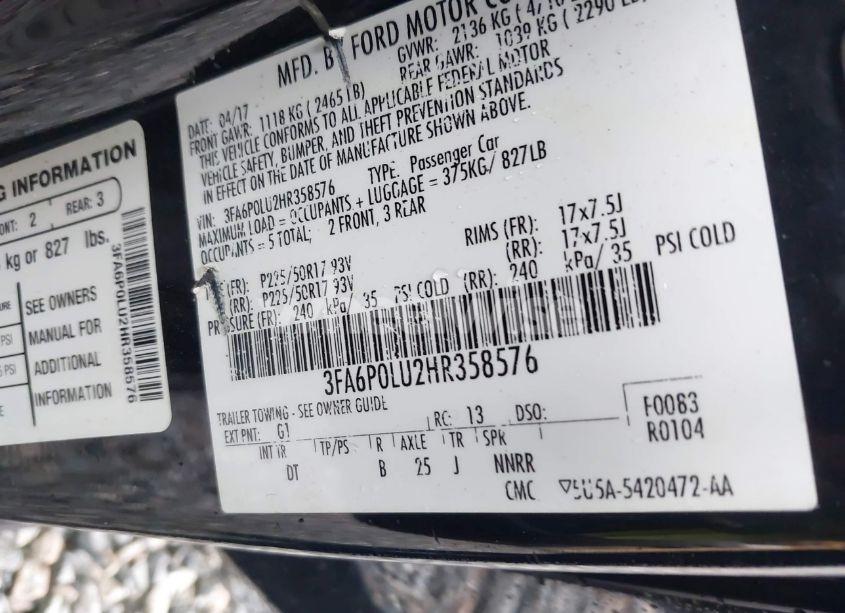 Photo 9 of 2017 Ford Fusion HYBRID SE (VIN 3FA6P0LU2HR358576)