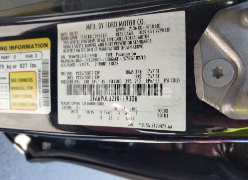 Photo 9 of 2018 Ford Fusion HYBRID SE (VIN 3FA6P0LU2JR119308)