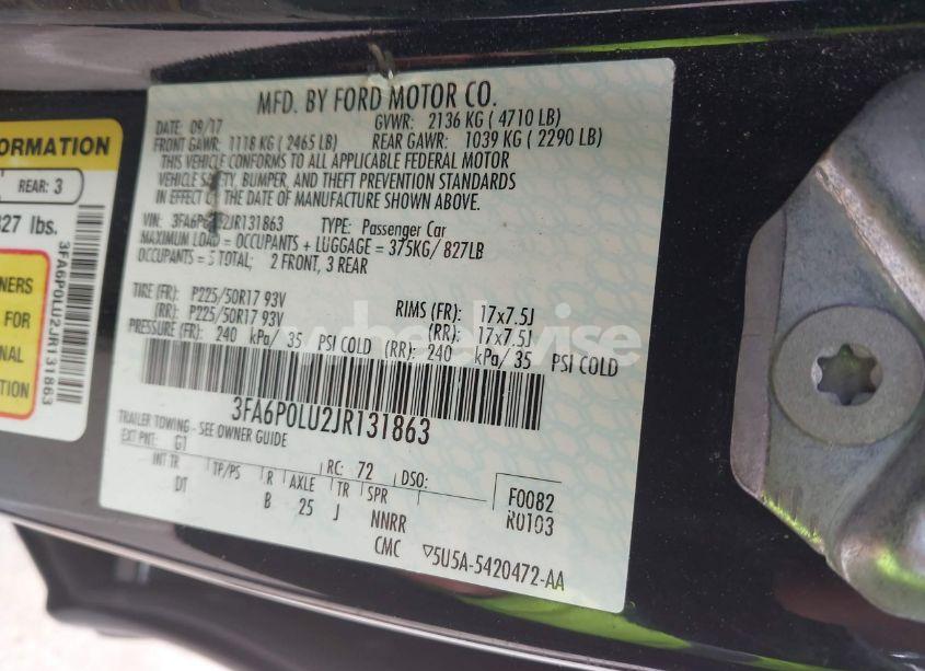 Photo 9 of 2018 Ford Fusion HYBRID SE (VIN 3FA6P0LU2JR131863)