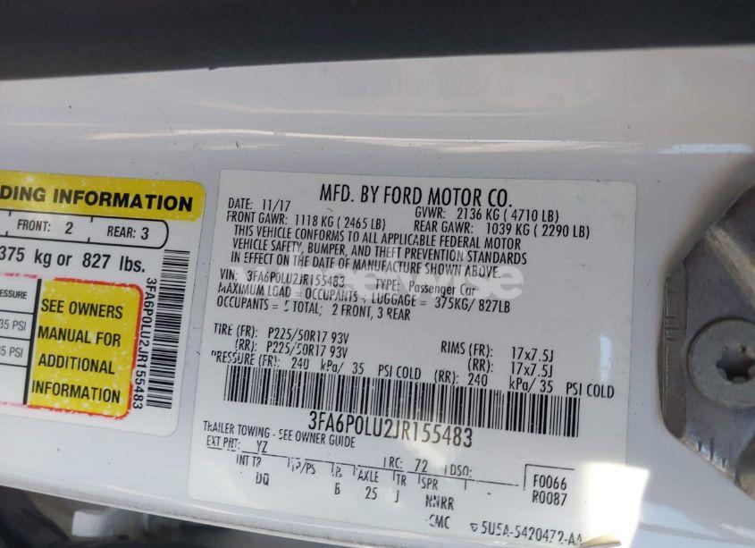 Photo 9 of 2018 Ford Fusion HYBRID SE (VIN 3FA6P0LU2JR155483)