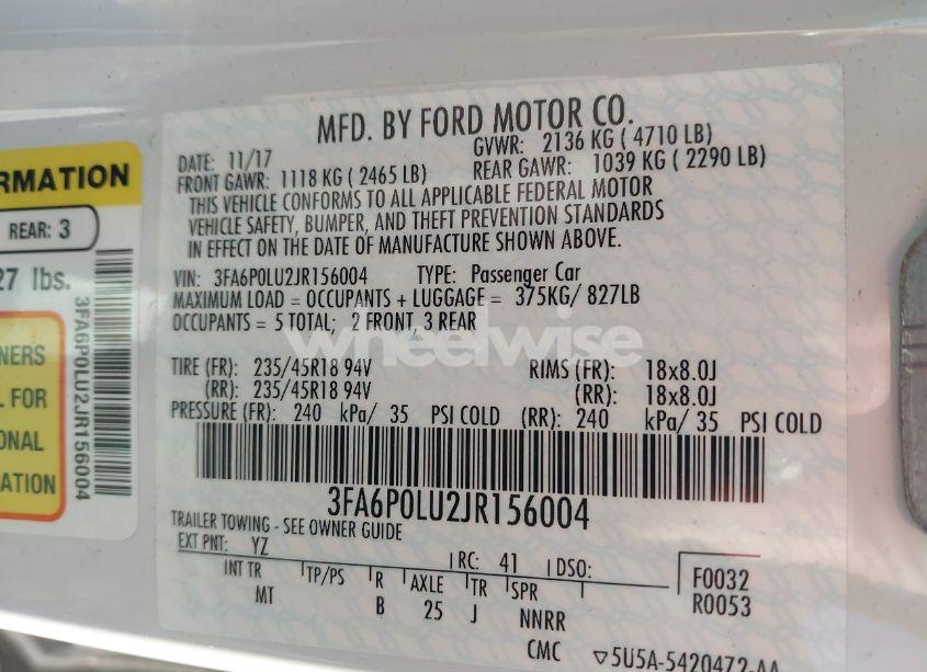 Photo 9 of 2018 Ford Fusion HYBRID SE (VIN 3FA6P0LU2JR156004)