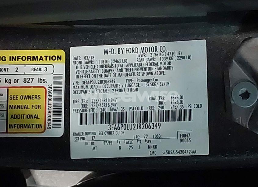 Photo 9 of 2018 Ford Fusion HYBRID SE (VIN 3FA6P0LU2JR206349)