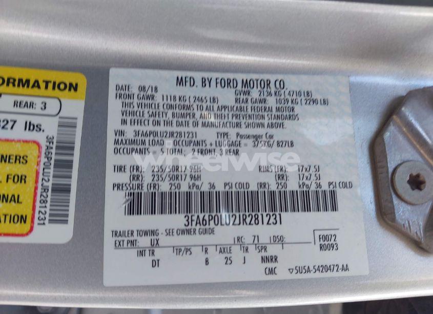 Photo 9 of 2018 Ford Fusion HYBRID SE (VIN 3FA6P0LU2JR281231)