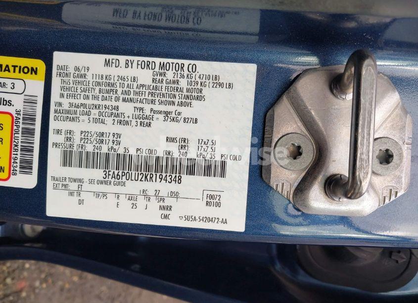 Photo 9 of 2019 Ford Fusion HYBRID SE (VIN 3FA6P0LU2KR194348)