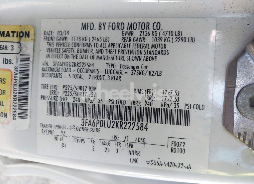 Photo 9 of 2019 Ford Fusion HYBRID SE (VIN 3FA6P0LU2KR222584)