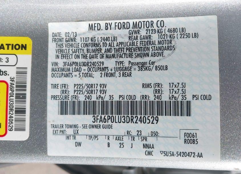 Photo 9 of 2013 Ford Fusion HYBRID SE (VIN 3FA6P0LU3DR240529)