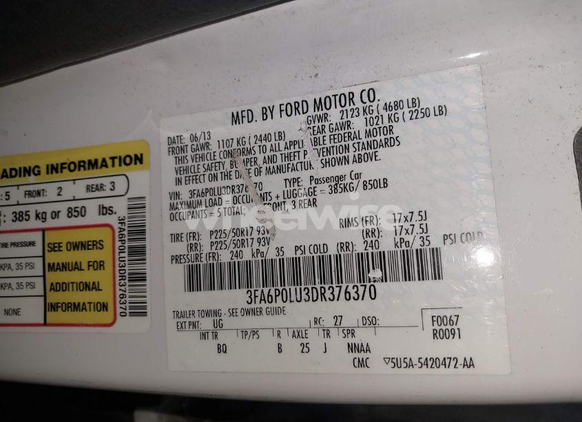 Photo 9 of 2013 Ford Fusion HYBRID SE (VIN 3FA6P0LU3DR376370)