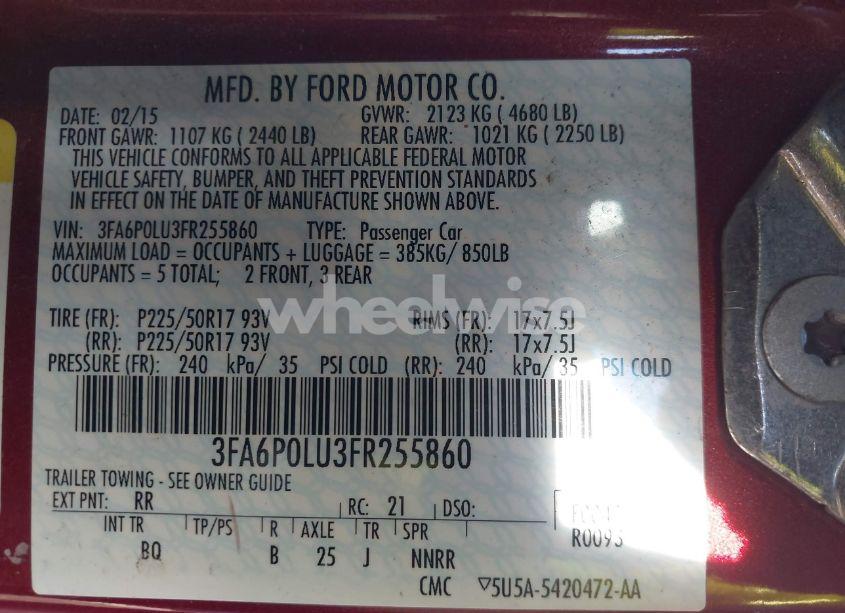 Photo 9 of 2015 Ford Fusion HYBRID SE (VIN 3FA6P0LU3FR255860)