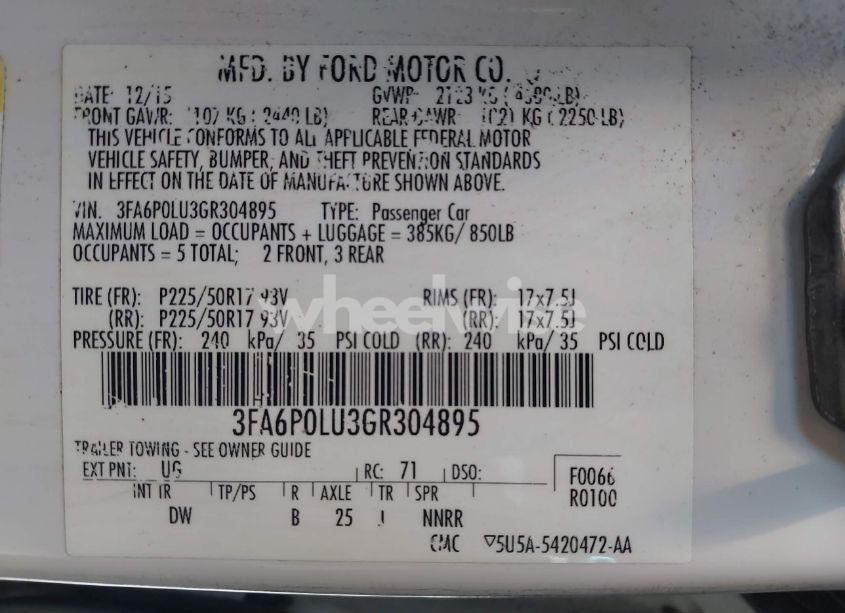 Photo 9 of 2016 Ford Fusion HYBRID SE (VIN 3FA6P0LU3GR304895)