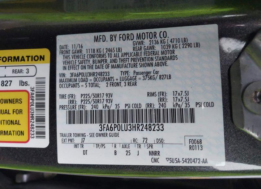 Photo 9 of 2017 Ford Fusion HYBRID SE (VIN 3FA6P0LU3HR248233)