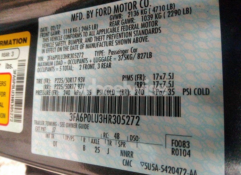 Photo 9 of 2017 Ford Fusion HYBRID SE (VIN 3FA6P0LU3HR305272)