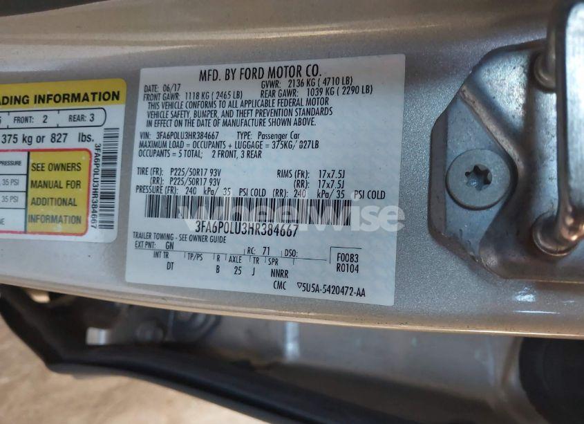 Photo 9 of 2017 Ford Fusion HYBRID SE (VIN 3FA6P0LU3HR384667)