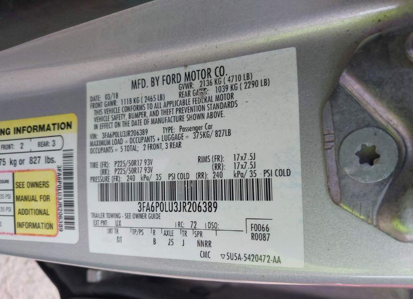 Photo 9 of 2018 Ford Fusion HYBRID SE (VIN 3FA6P0LU3JR206389)