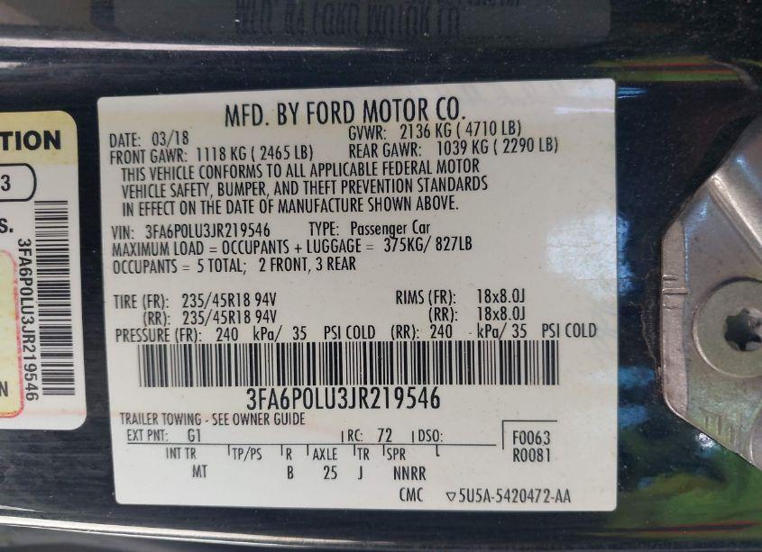 Photo 9 of 2018 Ford Fusion HYBRID SE (VIN 3FA6P0LU3JR219546)
