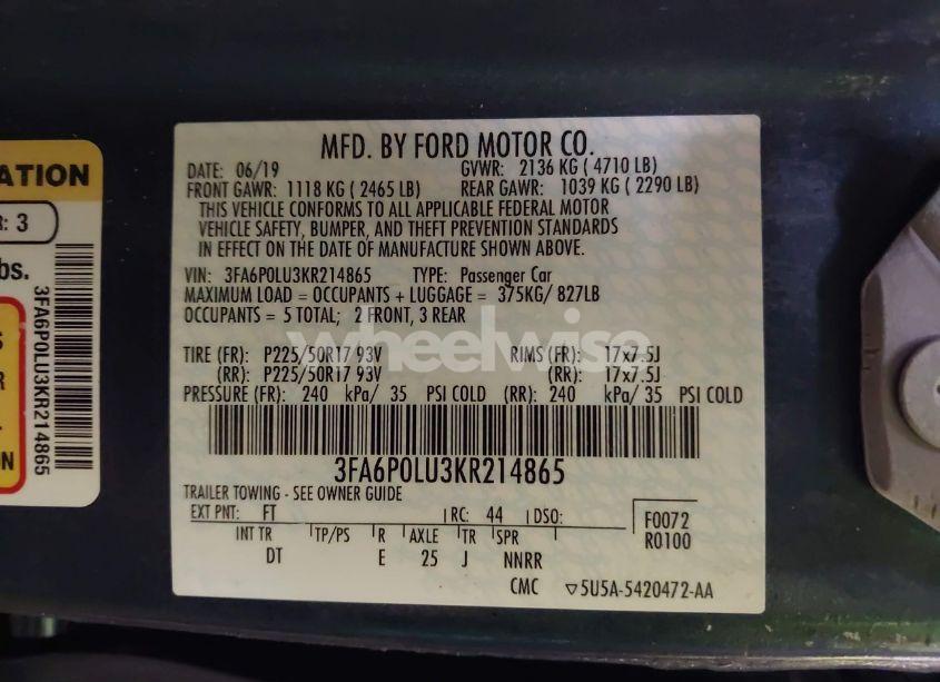 Photo 9 of 2019 Ford Fusion HYBRID SE (VIN 3FA6P0LU3KR214865)