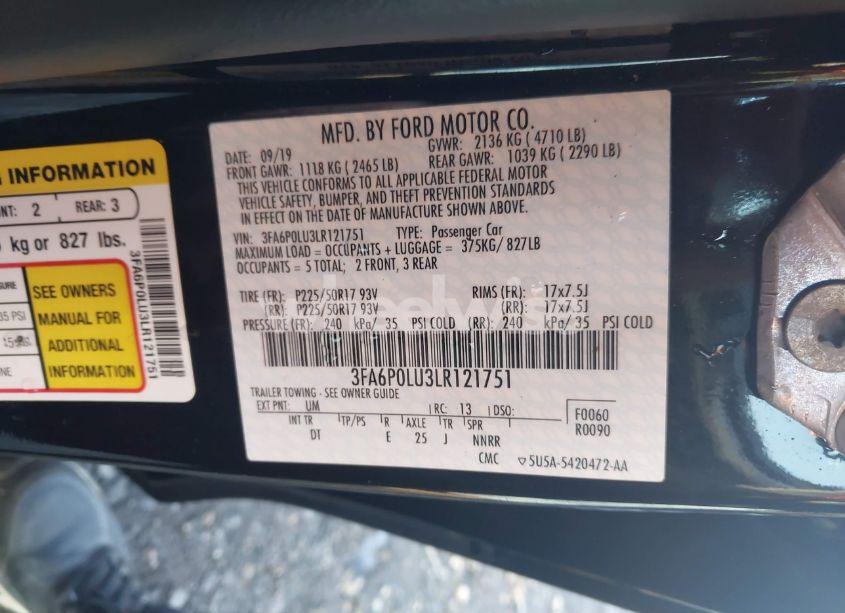 Photo 9 of 2020 Ford Fusion HYBRID SE (VIN 3FA6P0LU3LR121751)