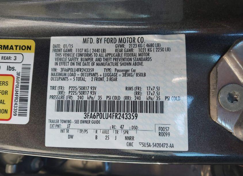 Photo 9 of 2015 Ford Fusion HYBRID SE (VIN 3FA6P0LU4FR243359)