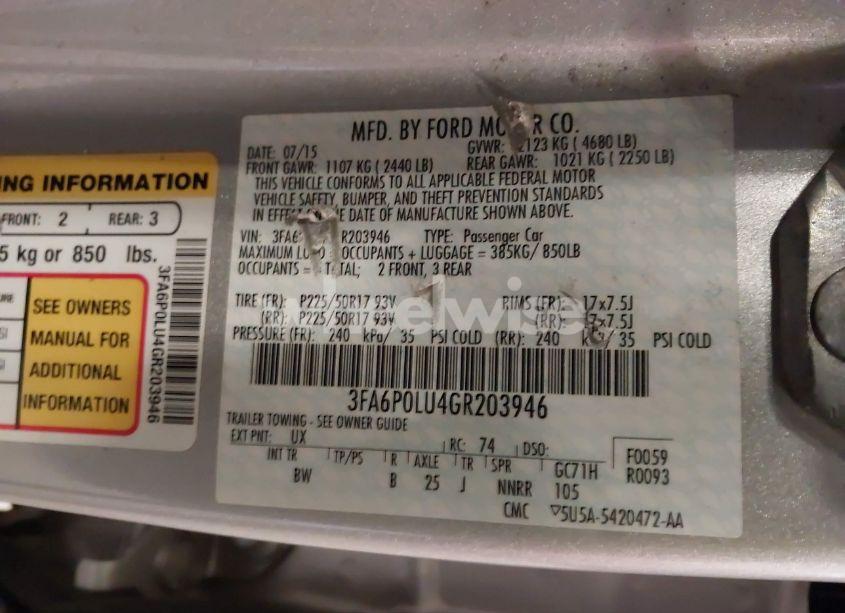 Photo 9 of 2016 Ford Fusion HYBRID SE (VIN 3FA6P0LU4GR203946)