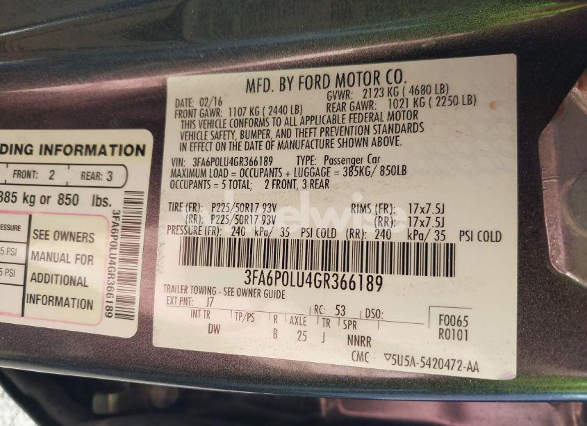 Photo 9 of 2016 Ford Fusion HYBRID SE (VIN 3FA6P0LU4GR366189)