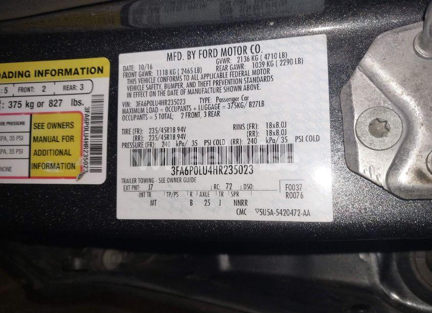 Photo 9 of 2017 Ford Fusion HYBRID SE (VIN 3FA6P0LU4HR235023)