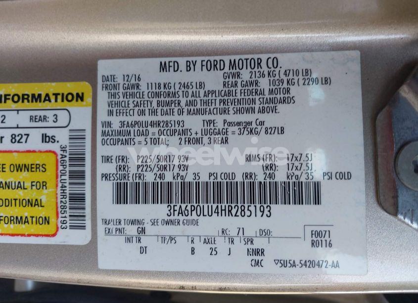 Photo 9 of 2017 Ford Fusion HYBRID SE (VIN 3FA6P0LU4HR285193)