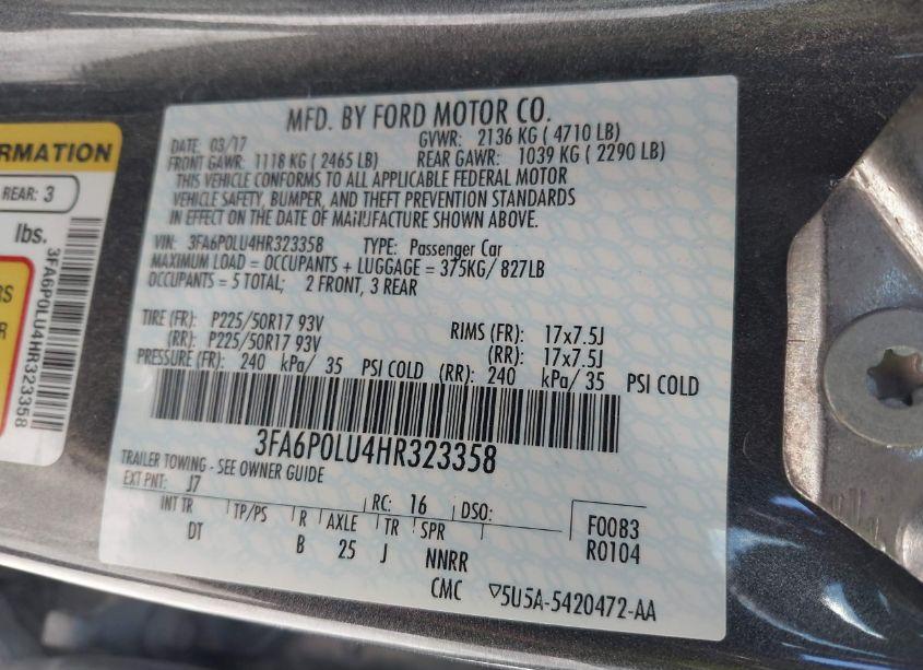 Photo 9 of 2017 Ford Fusion HYBRID SE (VIN 3FA6P0LU4HR323358)