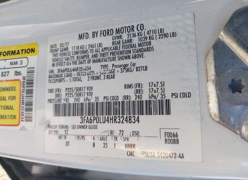 Photo 9 of 2017 Ford Fusion HYBRID SE (VIN 3FA6P0LU4HR324834)