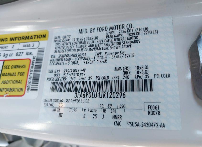 Photo 9 of 2018 Ford Fusion HYBRID SE (VIN 3FA6P0LU4JR120296)