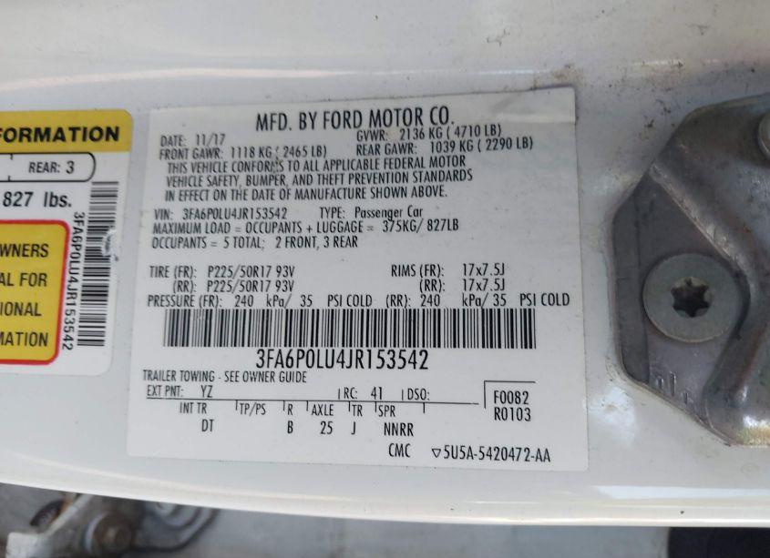 Photo 9 of 2018 Ford Fusion HYBRID SE (VIN 3FA6P0LU4JR153542)