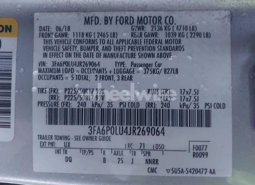 Photo 9 of 2018 Ford Fusion SE HYBRID (VIN 3FA6P0LU4JR269064)