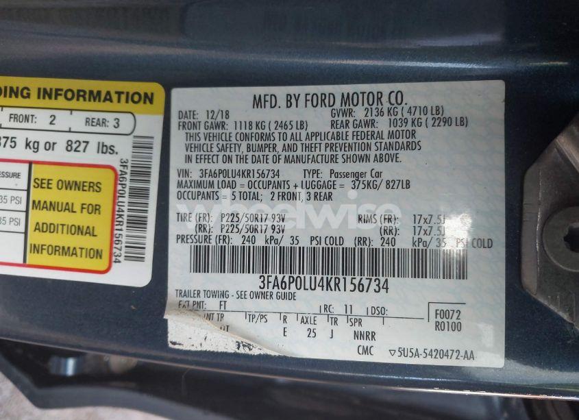 Photo 9 of 2019 Ford Fusion HYBRID SE (VIN 3FA6P0LU4KR156734)