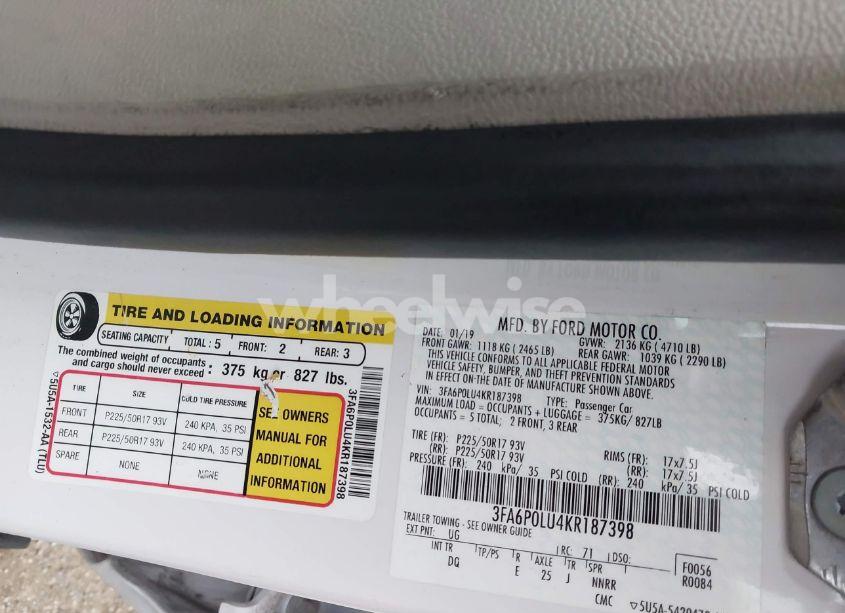 Photo 9 of 2019 Ford Fusion HYBRID SE (VIN 3FA6P0LU4KR187398)