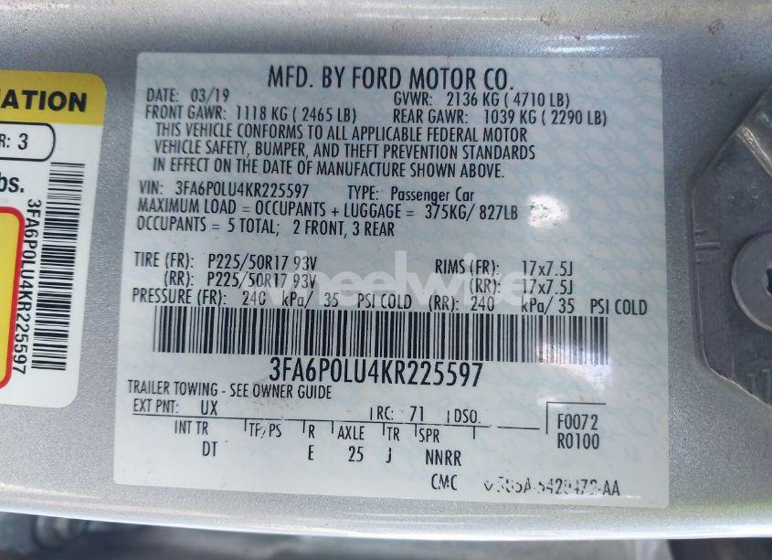 Photo 9 of 2019 Ford Fusion HYBRID SE (VIN 3FA6P0LU4KR225597)