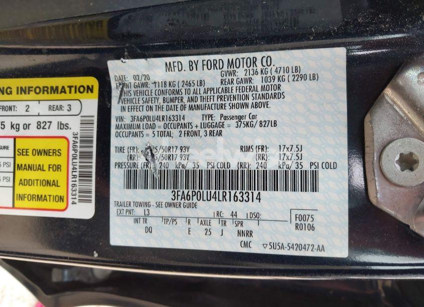 Photo 9 of 2020 Ford Fusion HYBRID SE (VIN 3FA6P0LU4LR163314)