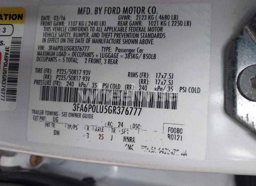 Photo 9 of 2016 Ford Fusion HYBRID SE (VIN 3FA6P0LU5GR376777)