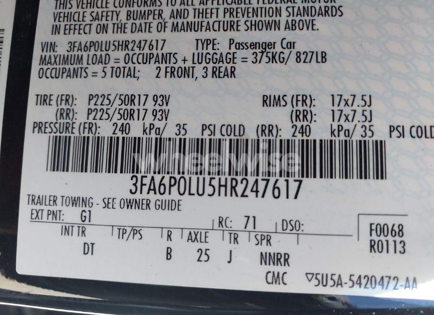 Photo 9 of 2017 Ford Fusion HYBRID SE (VIN 3FA6P0LU5HR247617)