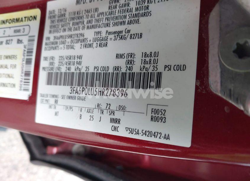 Photo 9 of 2017 Ford Fusion HYBRID SE (VIN 3FA6P0LU5HR278396)